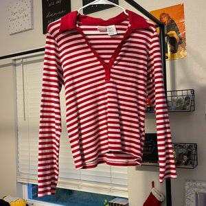 Red & white striped collared long sleeve